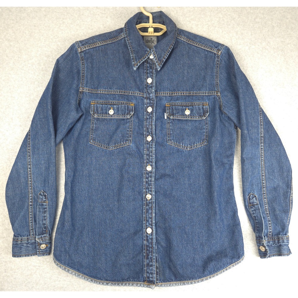 Vintage Levis SilverTab Denim Shirt Womens Large Blue Button Down 40108-7301 - Picture 2 of 7